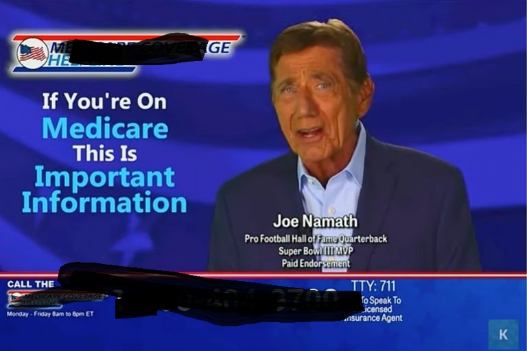 Image of Medicare TV Commercial by a paid Celebrity who claims to help with Picking a Medicare Plan